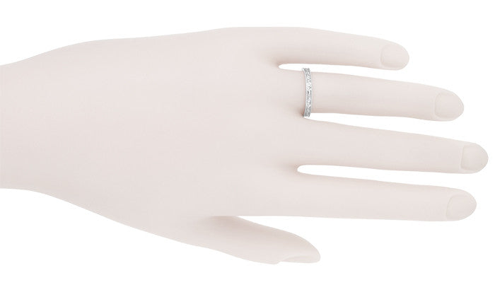 Edwardian Vintage Design Engraved Flowers Womens Wedding Ring in 14K or 18K White Gold - Item: R1108W - Image: 2