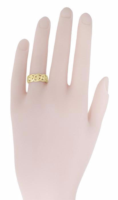 Mid Century Scrolls and Pansy Flowers Yellow Gold Open Filigree Wedding Ring - Item: R1114Y10 - Image: 4