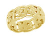 Mid Century Scrolls and Pansy Flowers Yellow Gold Open Filigree Wedding Ring