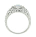 Art Deco Heart Blue Topaz and Diamond Filigree Ring in 14 Karat White Gold | Vintage Inspired