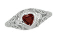 Art Deco Heart Shaped Almandine Garnet and Diamond Filigree Ring in 14 Karat White Gold