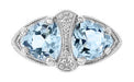 Art Deco Trillion Sky Blue Topaz Loving Duo Filigree Ring in Sterling Silver
