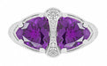 Art Deco Loving Duo Filigree 2 Stone Amethyst Ring in Sterling Silver