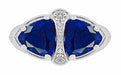 Art Deco Filigree Blue Sapphire Loving Duo Trillion Ring in Sterling Silver