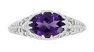 Edwardian Filigree East West Oval Amethyst Promise Ring in Sterling Silver | 1.20 Carat