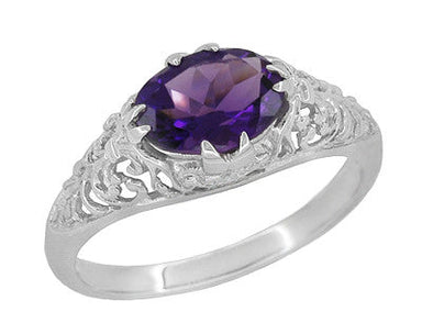 Edwardian Filigree East West Oval Amethyst Promise Ring in Sterling Silver | 1.20 Carat