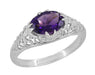 Edwardian Filigree East West Oval Amethyst Promise Ring in Sterling Silver | 1.20 Carat