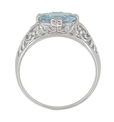 Edwardian Filigree 1.30 Carat Oval Blue Topaz Promise Ring in Sterling Silver - Item: R1125BT-5 - Image: 3