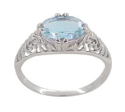 Edwardian Filigree 1.30 Carat Oval Blue Topaz Promise Ring in Sterling Silver - Item: R1125BT-5 - Image: 4
