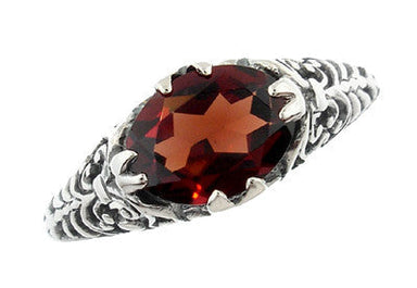 Edwardian Filigree Oval Almandine Garnet Promise Ring in Sterling Silver - alternate view