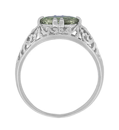Edwardian Vintage Style Filigree Oval Green Amethyst Promise Ring in Sterling Silver | Prasiolite - Item: R1125GA-14 - Image: 4