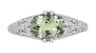 Edwardian Vintage Style Filigree Oval Green Amethyst Promise Ring in Sterling Silver | Prasiolite