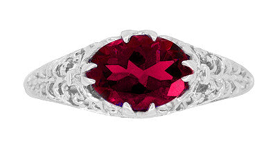 Filigree Edwardian Oval Ruby Promise Ring in Sterling Silver | 1.30 Carats - Item: R1125R - Image: 4