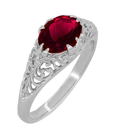 Filigree Edwardian Oval Ruby Promise Ring in Sterling Silver | 1.30 Carats - alternate view