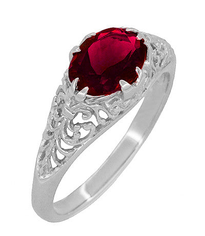 Filigree Edwardian Oval Ruby Promise Ring in Sterling Silver | 1.30 Carats - Item: R1125R - Image: 2