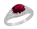Filigree Edwardian Oval Ruby Promise Ring in Sterling Silver | 1.30 Carats