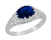 Oval Lab Grown Blue Sapphire Filigree Edwardian Promise Ring in Sterling Silver - 1.25 Carats