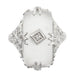Art Deco Filigree Camphor Crystal Ring with Diamond Center in 14 Karat White Gold