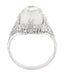 Art Deco Filigree Camphor Crystal Ring with Diamond Center in 14 Karat White Gold