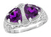 Art Deco Filigree Loving Duo East to West Amethyst Ring in 14 Karat White Gold - February Birthstone