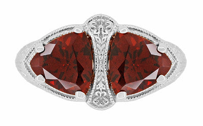 Art Deco Filigree Loving Duo Almandite Garnet Ring in 14 Karat White Gold - January Birthstone - Item: R1129WG - Image: 5