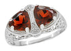 Art Deco Filigree Loving Duo East West Antique Almandine Garnet Ring in White Gold - January 2 Birthstone Ring - R1129WG