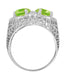 Art Deco Filigree Loving Duo Peridot Ring in 14 Karat White Gold