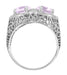 Art Deco Rose de France Amethyst Loving Duo Filigree Ring in 14 Karat White Gold