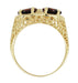 Art Deco Filigree Trillion Almandine Garnet Loving Duo Ring in 14K Yellow Gold