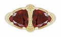 Art Deco Filigree Trillion Almandine Garnet Loving Duo Ring in 14K Yellow Gold