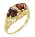 Art Deco Filigree Trillion Almandine Garnet Loving Duo Ring in 14K Yellow Gold