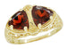 Art Deco Filigree Trillion Almandine Garnet Loving Duo Ring in 14K Yellow Gold