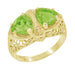 Art Deco Filigree Peridot Loving Duo Trillion Ring in 14 Karat Yellow Gold