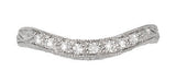 Art Deco Engraved Scrolls Curved Diamond Wedding Ring in Platinum