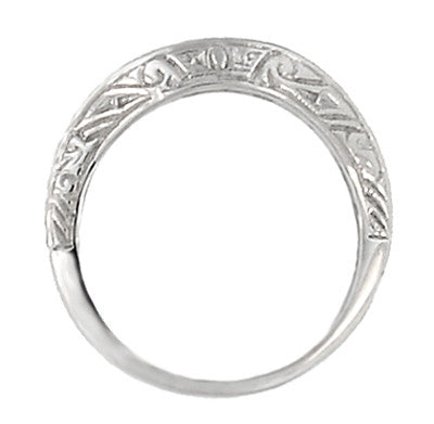 Curved Engraved Art Deco Vintage Style Scrolls Wedding Ring in 14K or 18K White Gold - Item: R1137W14 - Image: 3