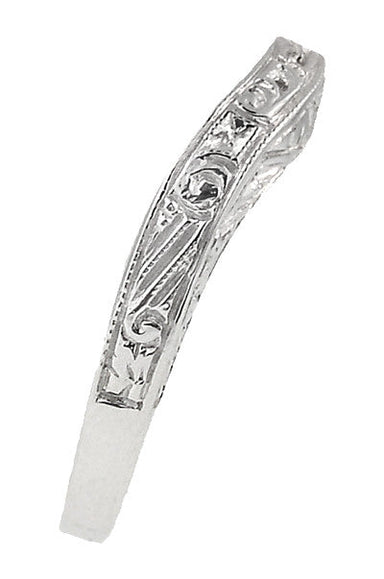 Curved Engraved Art Deco Vintage Style Scrolls Wedding Ring in 14K or 18K White Gold - alternate view