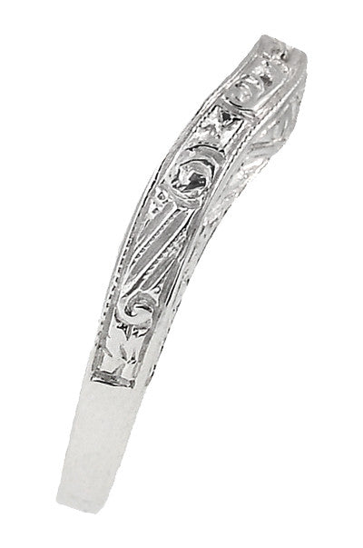 Curved Engraved Art Deco Vintage Style Scrolls Wedding Ring in 14K or 18K White Gold - Item: R1137W14 - Image: 2