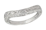 Curved Engraved Art Deco Vintage Style Scrolls Wedding Ring in 14K or 18K White Gold