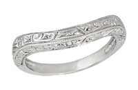 Curved Engraved Art Deco Vintage Style Scrolls Wedding Ring in 14K or 18K White Gold