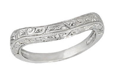 Curved Engraved Art Deco Vintage Style Scrolls Wedding Ring in 14K or 18K White Gold