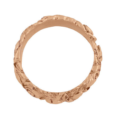 Retro Carved Roses 14 Karat Rose Gold Wedding Band - 6.3mm Wide - alternate view
