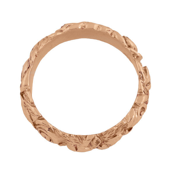 Retro Carved Roses 14 Karat Rose Gold Wedding Band - 6.3mm Wide - Item: R1144R - Image: 2