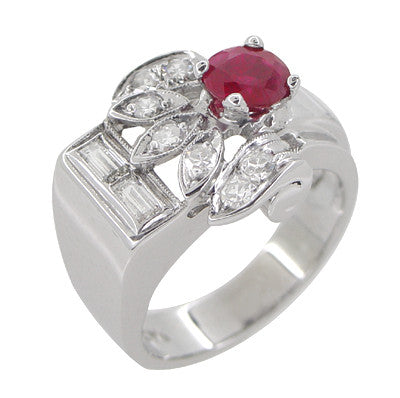 1940's Vintage Style Retro Moderne Ruby Ring in 14 Karat White Gold - Item: R1148 - Image: 4