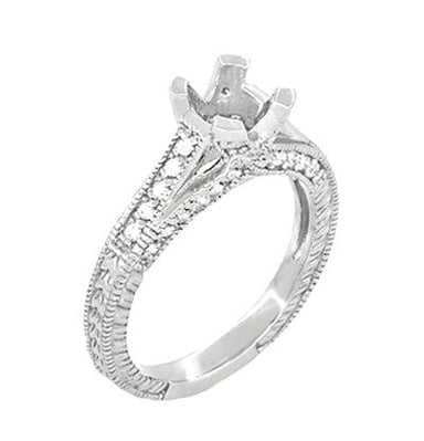 Antique Inspired Platinum X & O Kisses 3/4 Carat Engagement Ring Setting for a Round or Asscher Diamond - alternate view