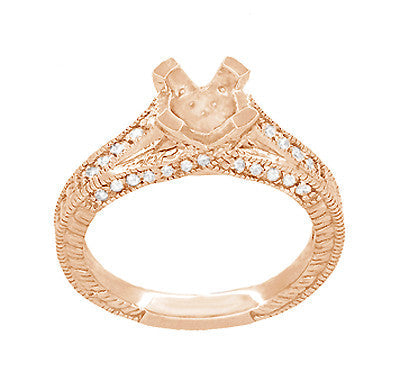 14K Rose Gold X & O Kisses Engagement Ring Setting for a Round 3/4 Carat Diamond - Round or Asscher Cut - Item: R1153R75-LC - Image: 4