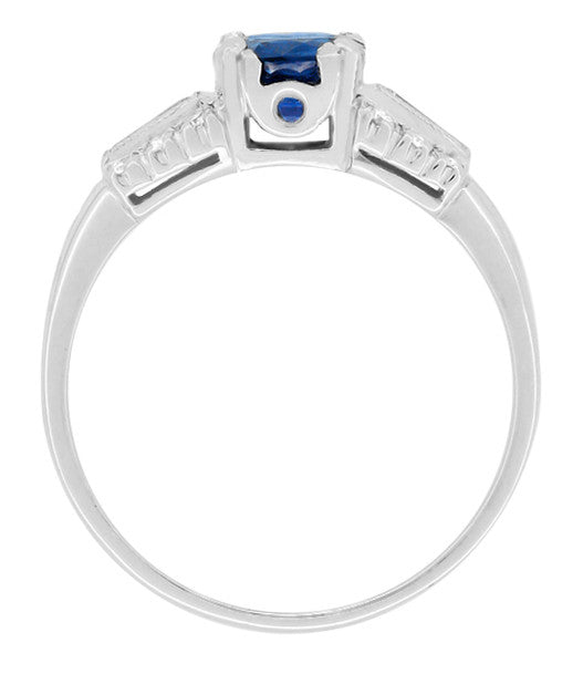 Belden Art Deco Vintage Platinum Cornflower Blue Sapphire Engagement Ring with Side Baguette Diamonds - Item: R1156 - Image: 4
