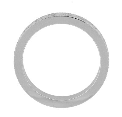 Mens Art Deco Antique Style Engraved Floral Fan Millgrain Edged Wedding Ring in White Gold | 4mm - Item: R1159W10 - Image: 3