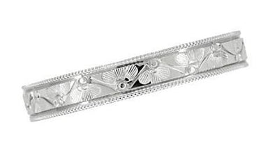 Mens Art Deco Antique Style Engraved Floral Fan Millgrain Edged Wedding Ring in White Gold | 4mm - alternate view