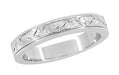 Mens Art Deco Antique Style Engraved Floral Fan Millgrain Edged Wedding Ring in White Gold | 4mm