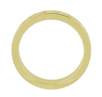 1920's Design Art Deco Yellow Gold Vintage Style Engraved Floral Wedding Ring with Millgrain Edging - 4mm Wide - Item: R1159Y10 - Image: 3
